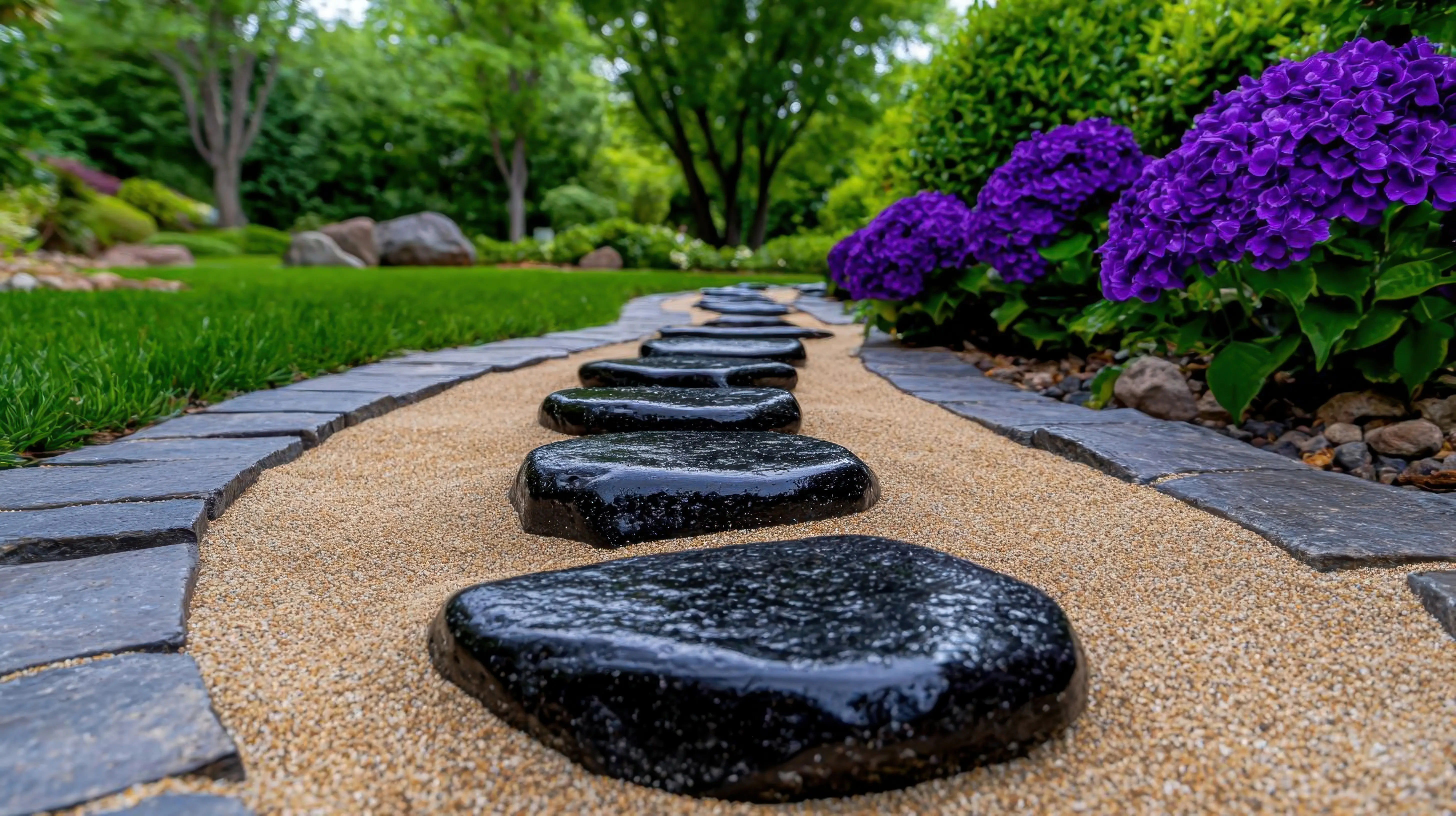 27 Tranquil Zen garden with raked sand and rocks